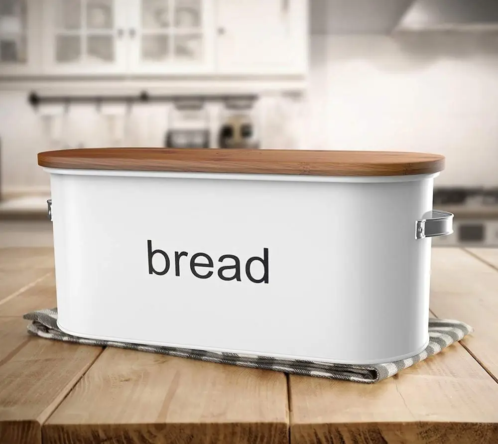 Kitchen Bread Bin Metal Oval Bread Box Storage Canister Container With