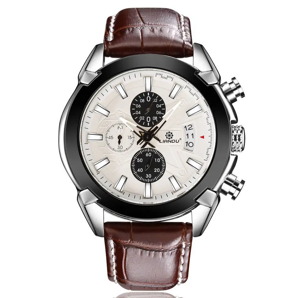 商务真皮megir手表男士休闲计时码表石英手表 - buy chronograph