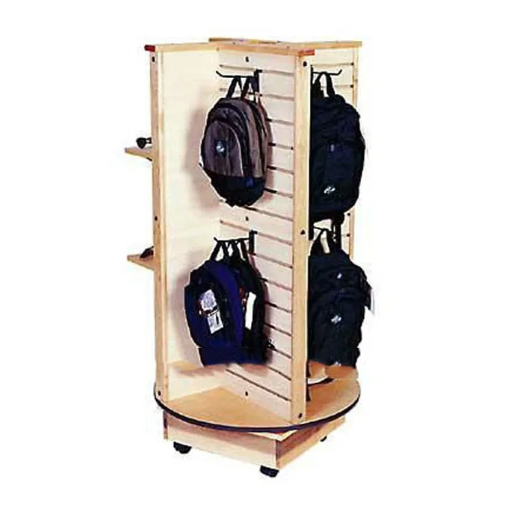 Custom Bag Retail Store 4-way Movable Wooden Handbag Hanging Display Stand