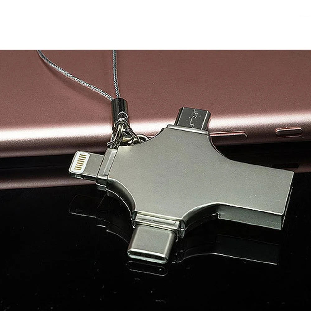Clé USB 3.0 4-en-1 Quystetes - 64 Go, Compatible Micro-USB/Android/iOS/Type C/OTG, Transfert Rapide, Design Métallique