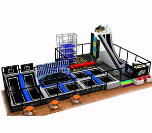 Indoor Ninja Course Trampoline Park with Free Jumping Area PVC & Foam Material Safe & Soft Protective Net