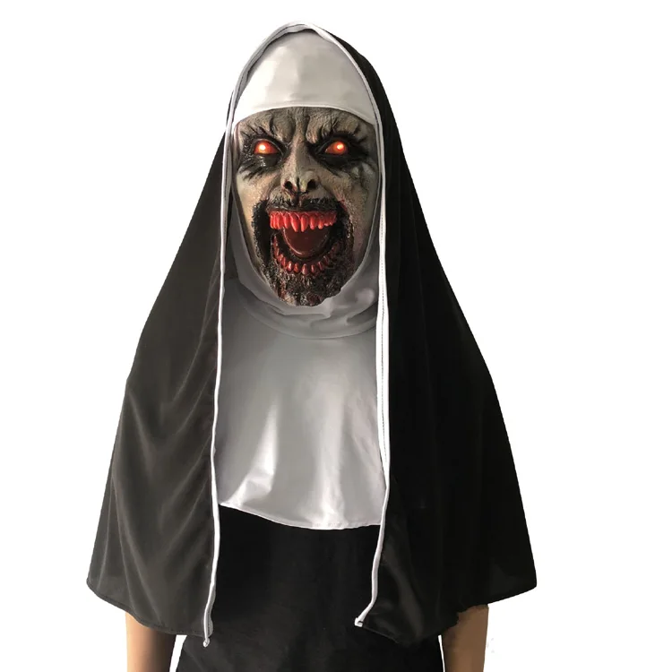 Halloween Latex Cosplay Horror Full Head Nun Mask Led Lights - Buy Latex Horror Mask,Latex Head Head Latex Masks Product on Alibaba.com