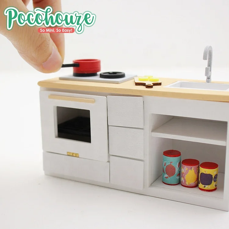 Ensemble de cuisine miniature en bois pour maison de poupée, armoire de salle à manger, cuisine, accessoires pour maison de poupée en bois à l'échelle 1/12 (style A