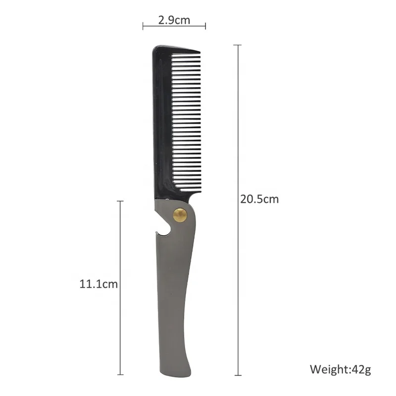 Fashion Men Beard Logo Printed Stainless Steel Comb Bottle Opener Folding Metal Comb