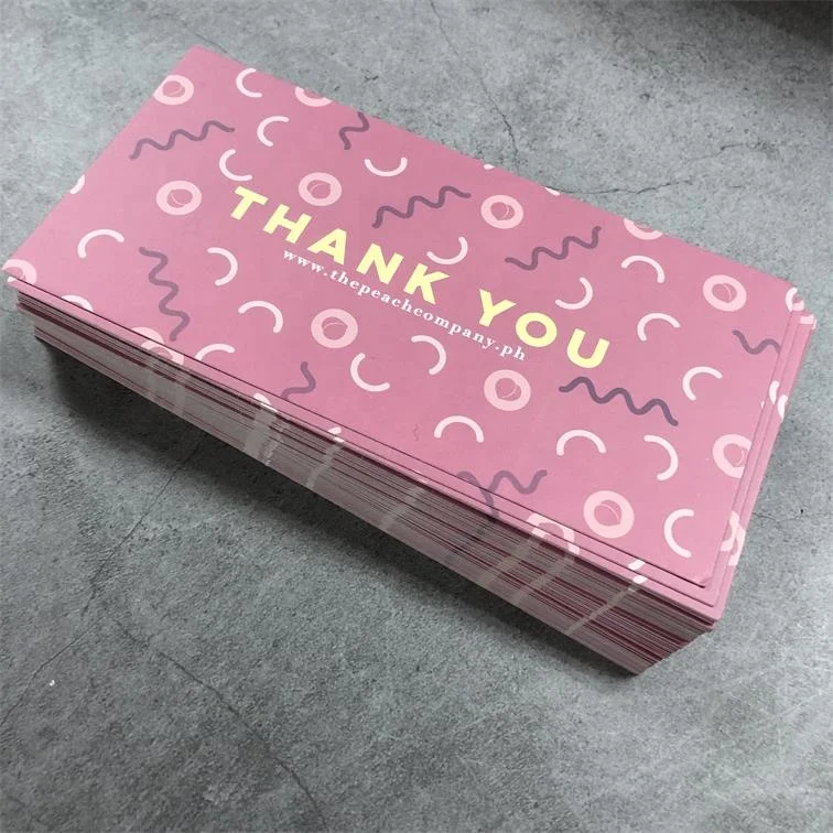 Custom printing text pink thank you gift paper cards 100
