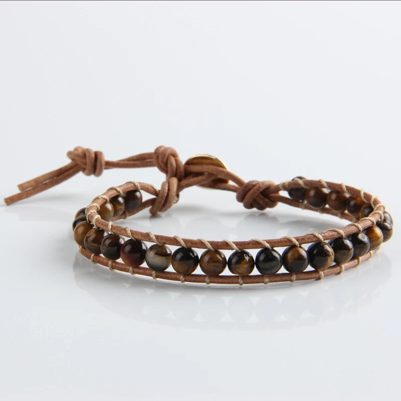 2019 Jinse Leather Bracelet Men Women 1 Layer Natural Stone Bead Jinse Men Women 1 Layer Natural Stone Bead Bracelets Bangles Leather Beaded Bracelet With Real Cord