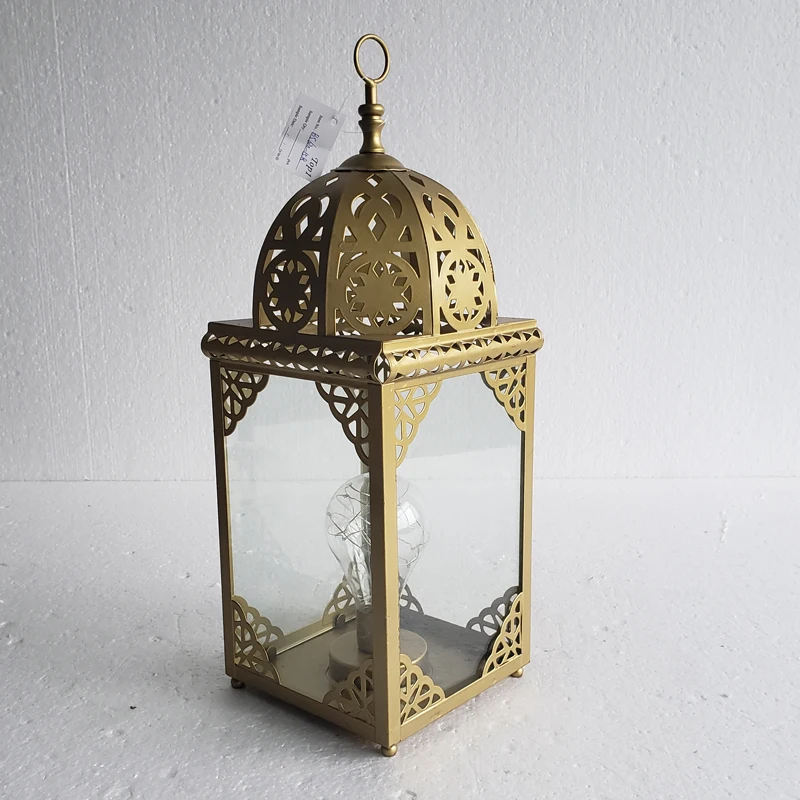Iron Metal Gold Moroccan hollow LED Lantern For Home or Festival Decoration