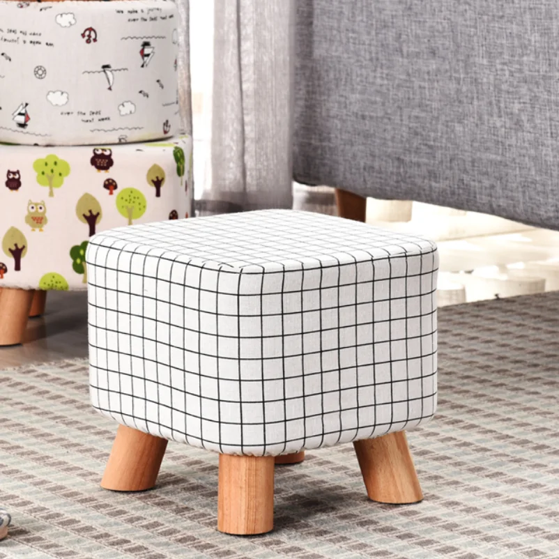 CNLF Fabric Solid Wood Square Stool Hot Sale Natural Home Furniture Living  Room Furniture Home Stool Ottoman Modern Wooden
