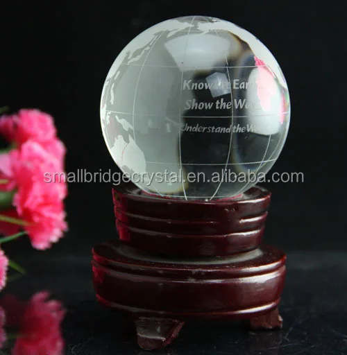 Etched crystal globe with wooden base