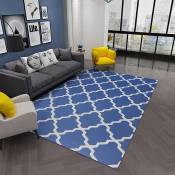 Blue Color Geometric Pattern Carpet Anti-Slip Durable Cut Pile Carpet Hand Made Viscose Carpets And Rugs