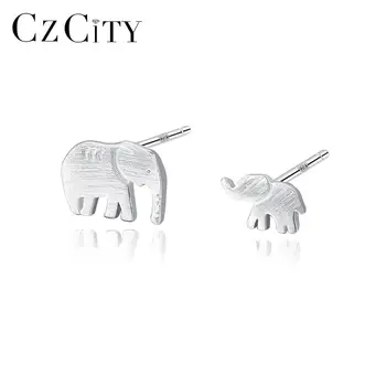 CZCITY Cute Animal Elephant Brush Sterling Silver Earrings Korea Stud Earring for Girl Jewelry Wholesale