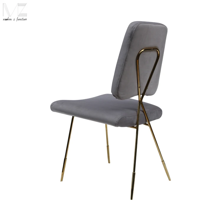 Стул обеденный из бархатной ткани с рамкой нержавеющей стали золотистого цвета