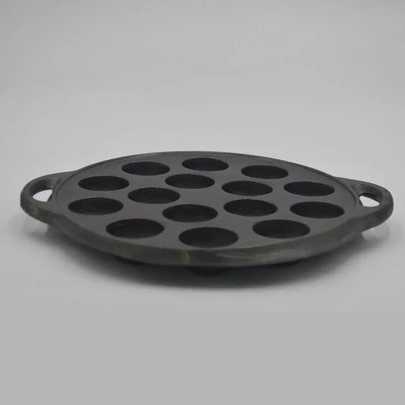 Bruntmor Cast Iron Mini Cake Pan for Baking Biscuits, 15 Hole Takoyaki Pan