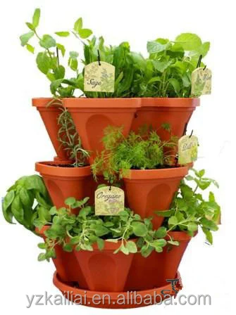 Outdoor Garden Strawberry Tower Stackable Triangle Planter Vertical Tiered Plant Pots