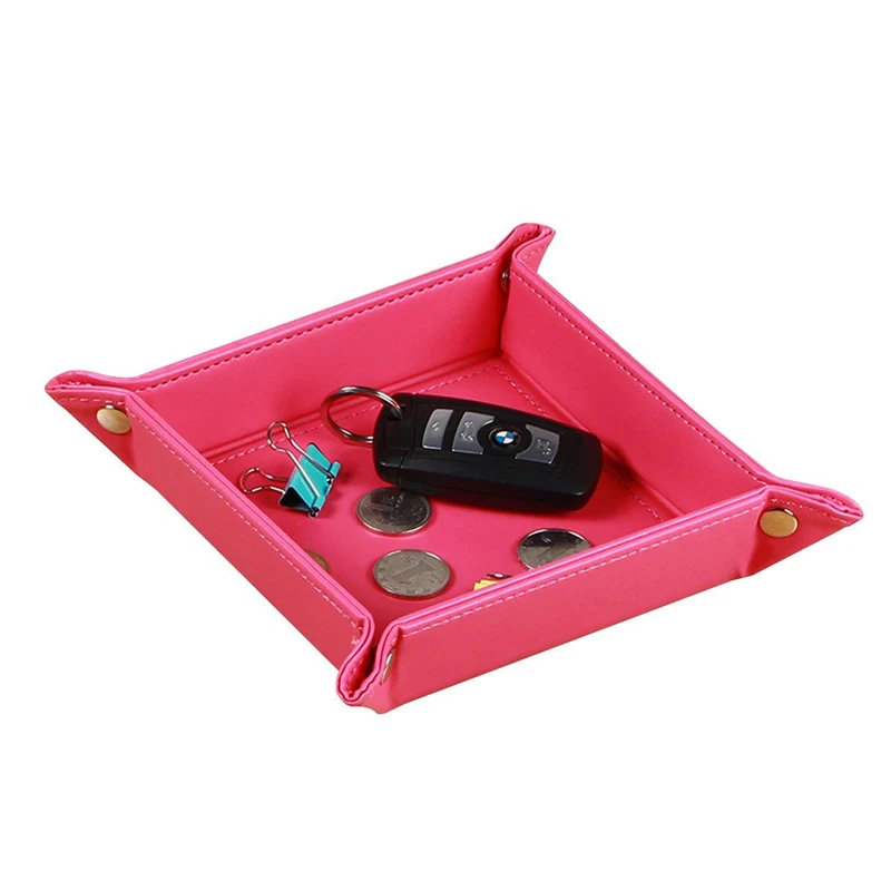 PU Small Foldable Square Storage Display Tray Storage Organizer Tary Leather Valet Tray for Men