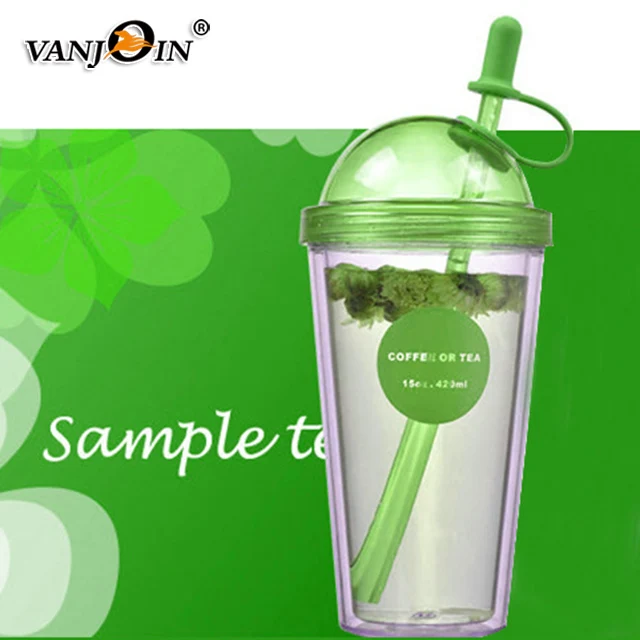 Новый дизайн высокая рекламная пластиковая соломенная чашка для сока с двойными