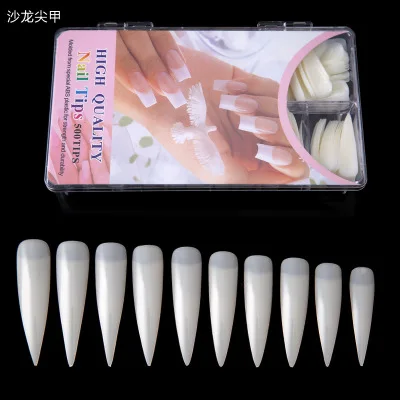 Оптовая продажа 500 шт. длинные искусственные натуральные Типсы для ногтей из АБС-пластика с полным