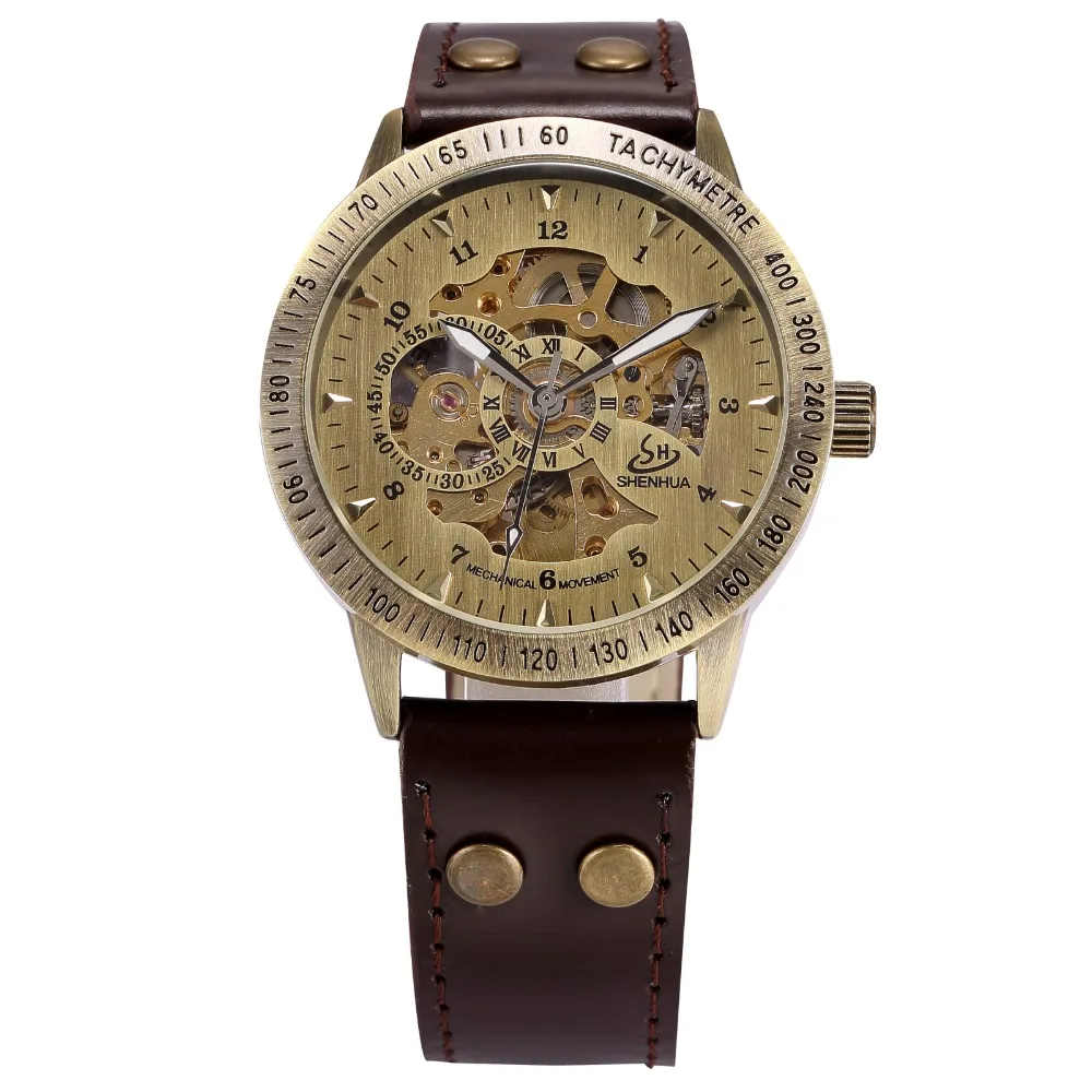 Shenhuaブランドメカニカルスケルトンウォッチメンズ自動巻きメンズ腕時計スチームパンク透明レザー腕時計時計 Buy 申花腕時計 本革の腕時計 ヴィンテージ男性の腕時計自動 Product On Alibaba Com