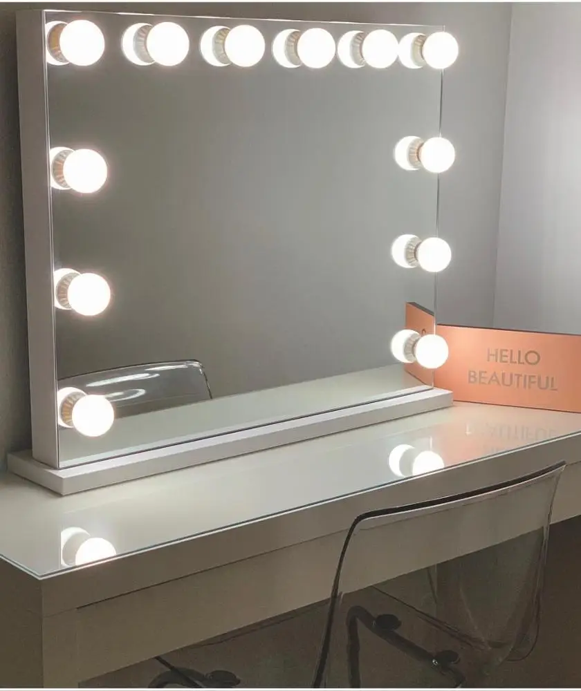 のバランス フレームレスハリウッド照明付きメイクアップバニティミラーライト、メイクアップドレッシングテーブルバニティセットミラー、12個の