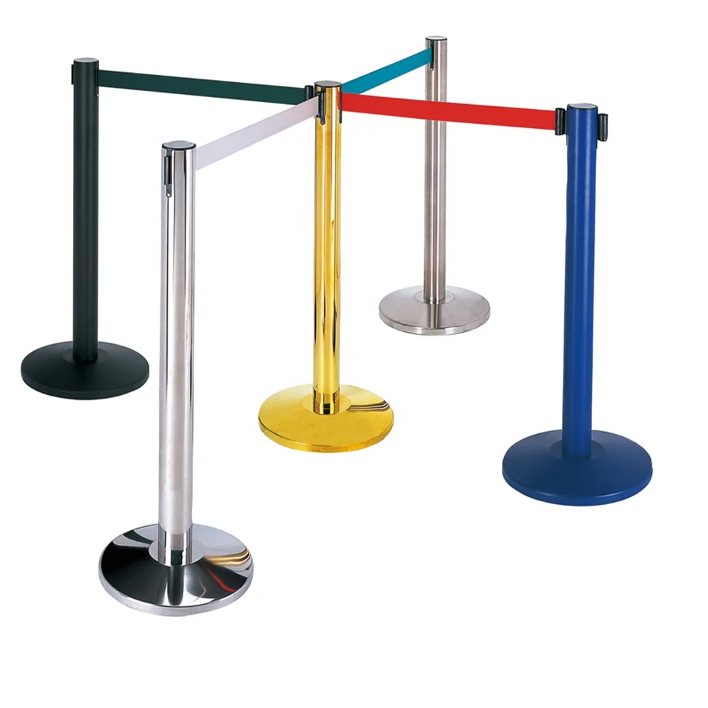 mental retractable tape queue stand for museum use