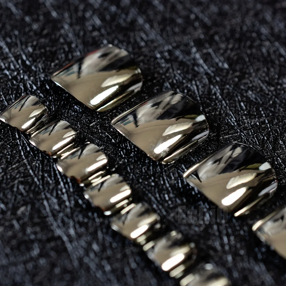 Темное серебро пальцы ногтей зеркало серого и серебряного цветов накладные ногти для ног блестящие 24 шт. женские Маникюрные Типсы