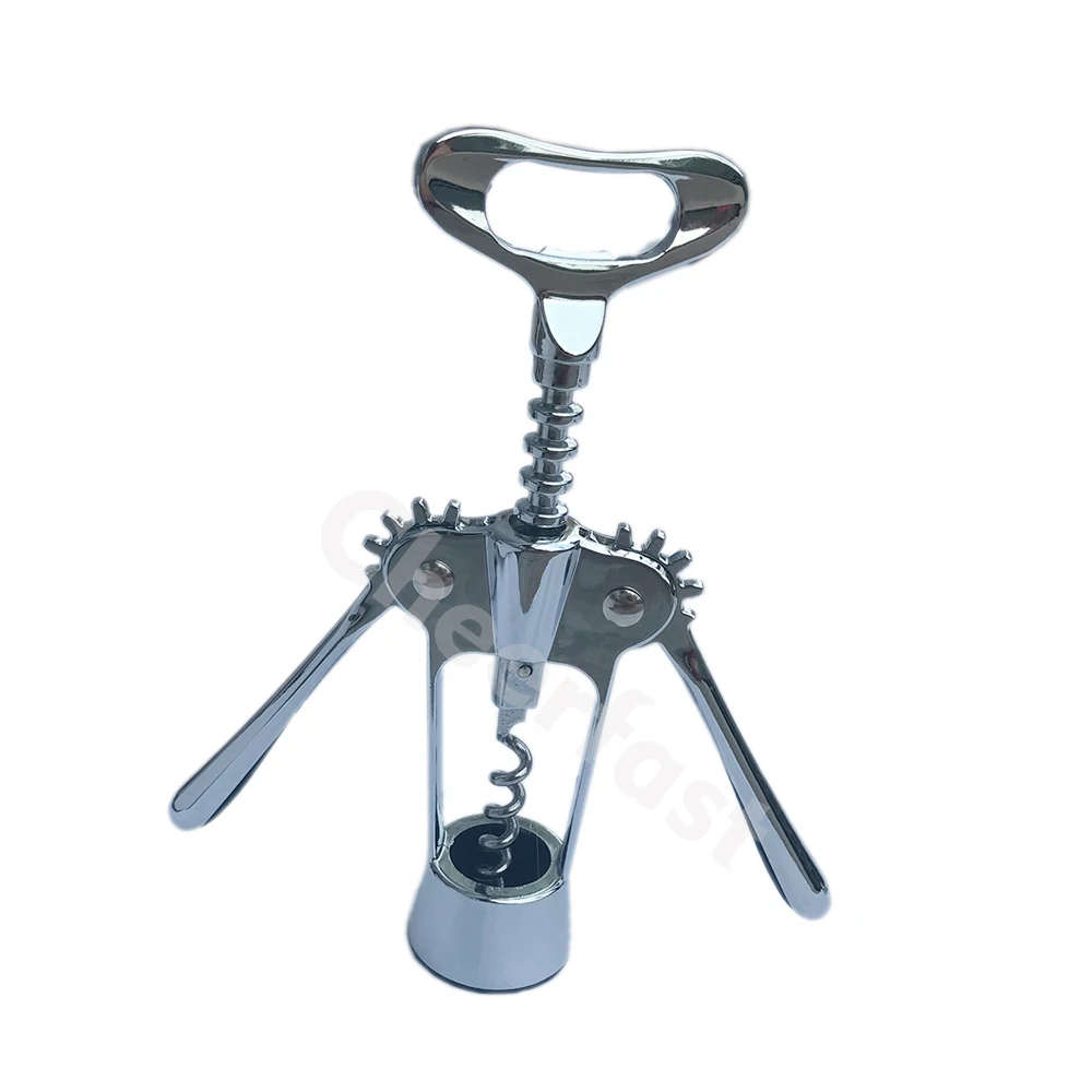 Zinc Winged Corkscrew :: helps users effortlessly open corked bottles