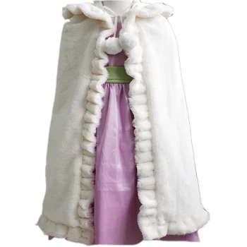 Good quality Baby Flower Girls Hooded Cape Winter Wedding shawl For Kids Junior Bridesmaid Warm Fur coat for children