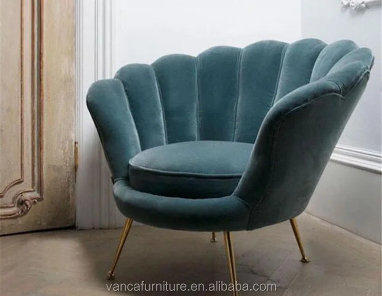 Red Velvet Fabric Flower Shape Lounge Leisure Chair
