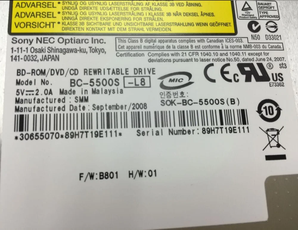 
 BC-5500S для DVD-RW / DVD-RAM / BD-ROM езды на автомобиле  