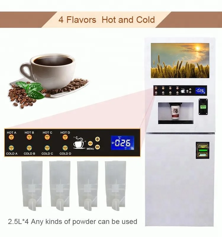 Automatic Instant Drink Tea Soup Mini Hot and Ice Coffee Vending Machine with Cash Credit Card Coin Acceptor