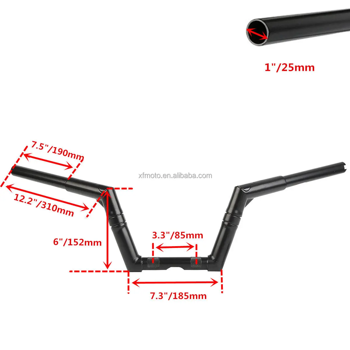 6" Rise T-Bar Handlebar For Harley Davidson - 1-1/4" Fat Bar Fitment Multiple Models