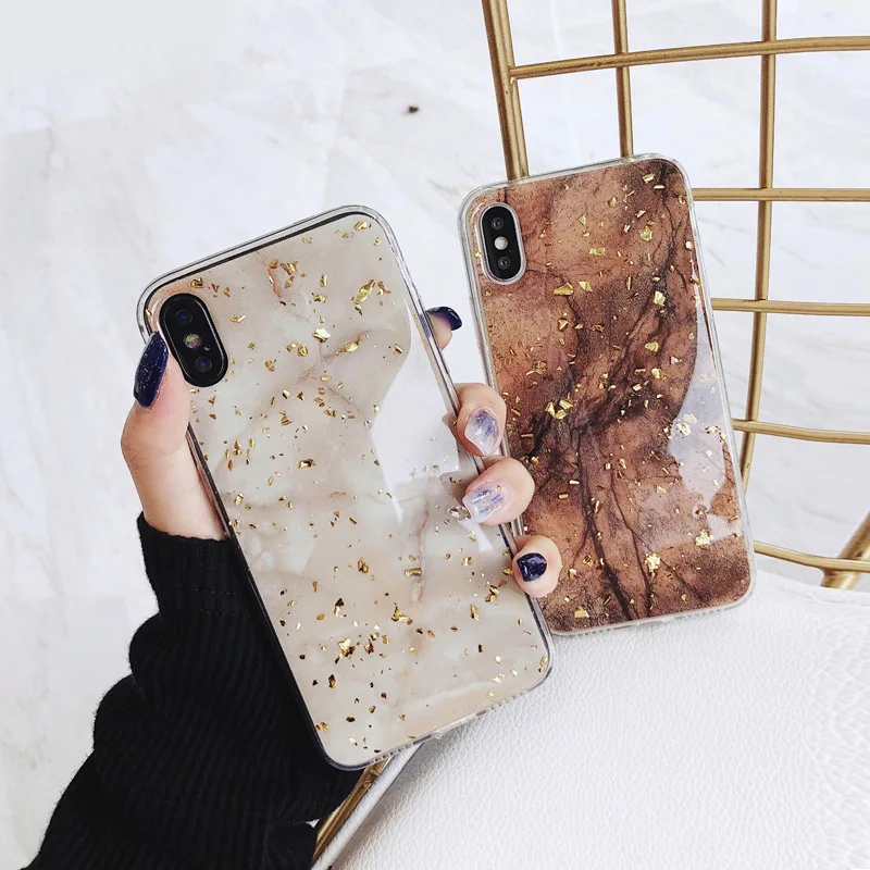 Роскошный блестящий Мраморный чехол из золотой фольги для iPhone X XS Max XR мягкий ТПУ 7 8 6 6s Plus с эпоксидной смолой и
