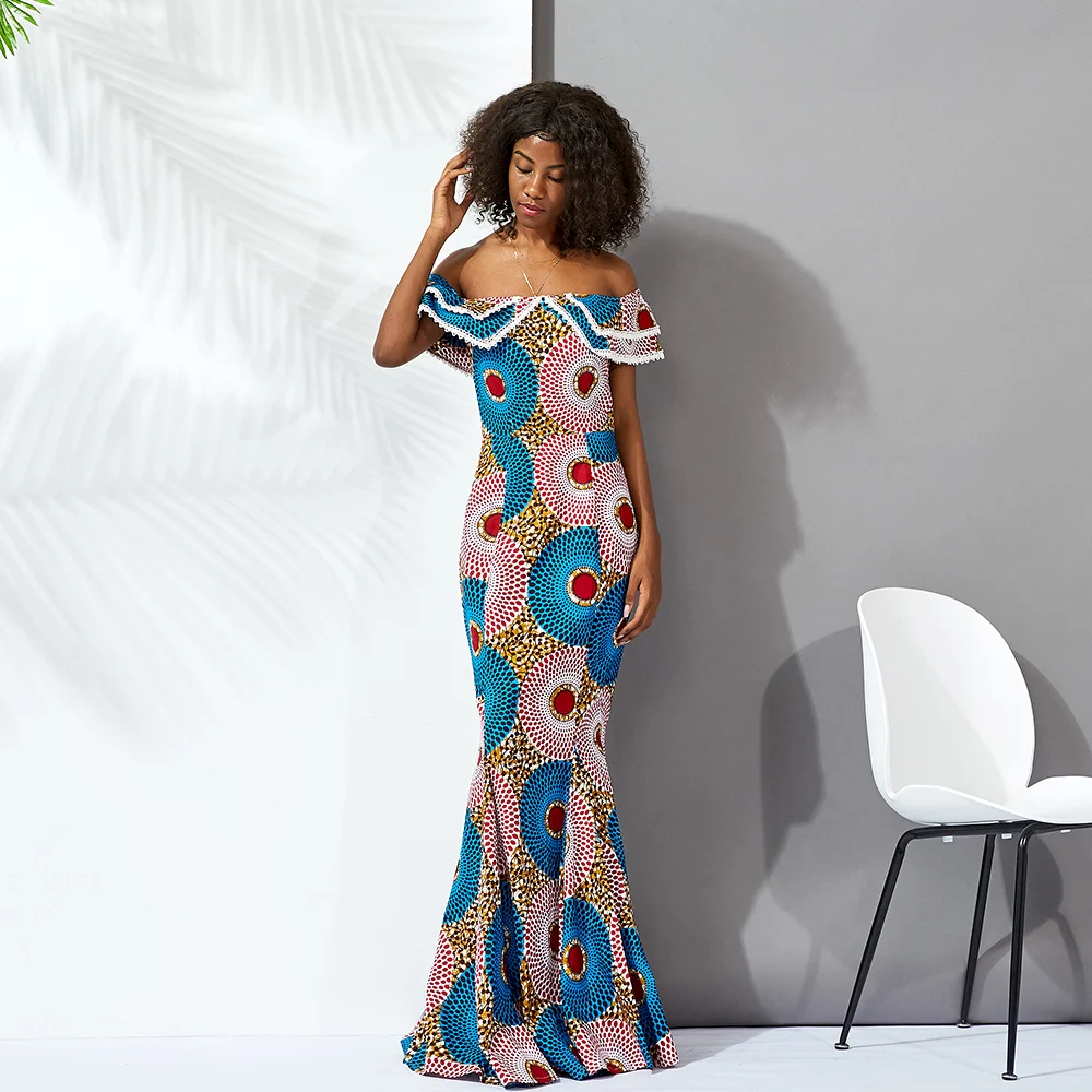 African Print Kitenge Designs Traditional Dress Long Sleeve Party Wear Dresses For Women