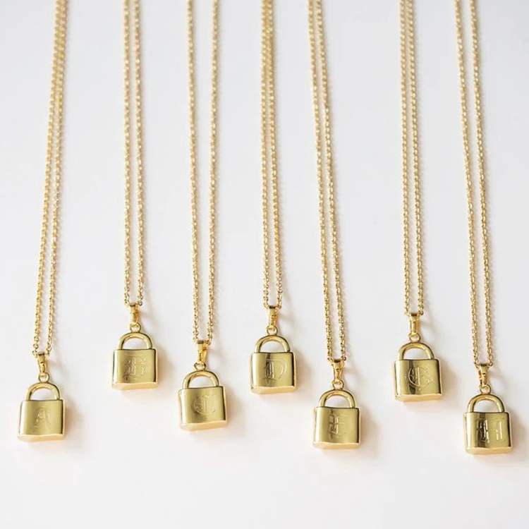 Gold Stainless Steel Mini Lock Necklace