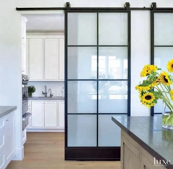 Frosted Glass Interior Door With Black Steel Frame, Steel sliding barn ...