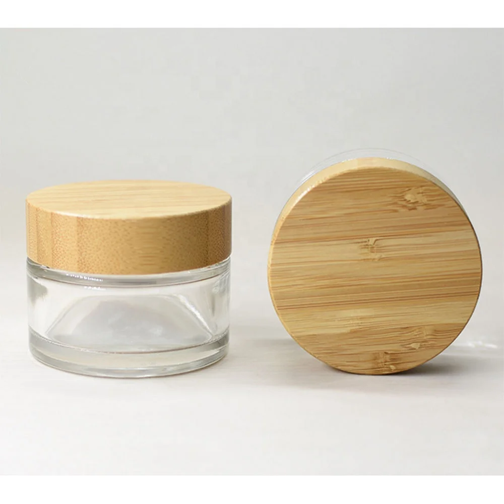 Wooden Cosmetic Packaging Empty Glass Jar With Bamboo Top Clear Frosted Glass Jar Bamboo Cosmetic Cream Containers Buy Wooden Cosmetic Packaging Bamboo Lid Jar Glass Cosmetic Jar Product On Alibaba Com