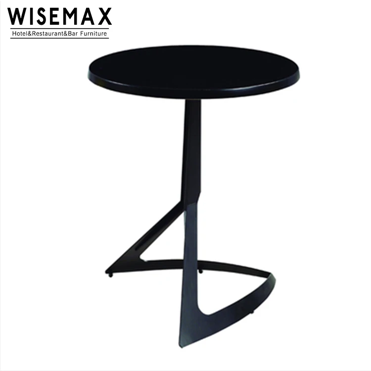WISEMAX FURNITURE Danish Design Coffee Shop Dining Table Creative Metal Base ABS Plastic Wooden Top Round Folding Coffee Table