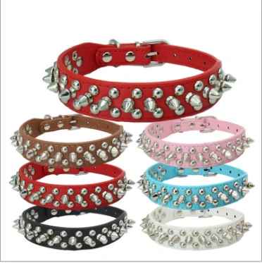 Source 2023 best seller Wide Spiked Dog Collar Studded Pu Leather Dogs  Collars for Pitbull Medium Large Breeds Dogs Black Pink Red on m.