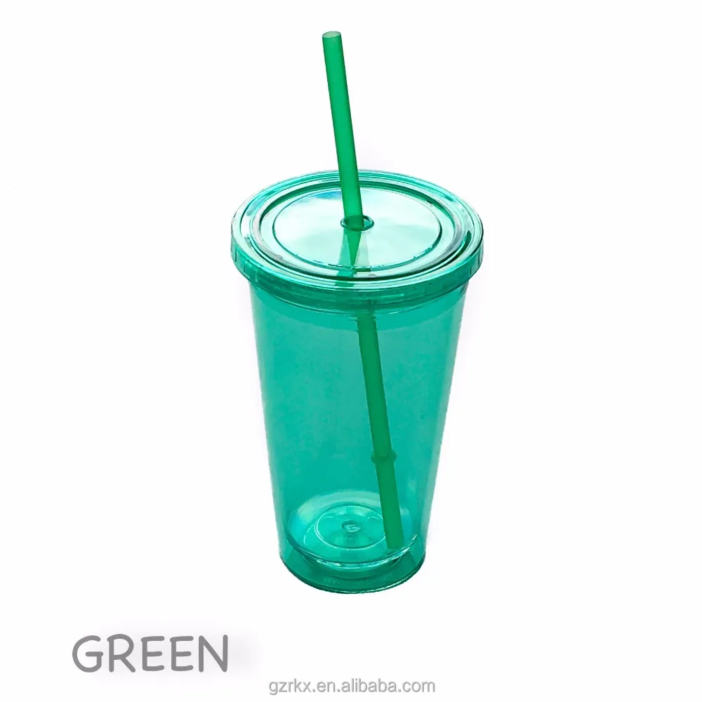 Оптовая продажа индивидуальная пластиковая чашка с крышкой и соломинкой акриловая Двухстенная для напитков прозрачная