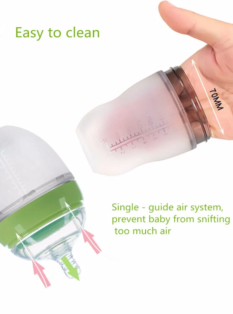 BPA Free Wide Neck Soft Baby Bottles Silicone Baby Feeding Bottle