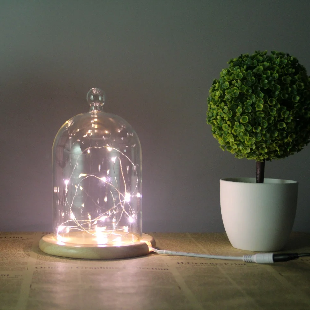 
D11.5xH19cm светодиодный стеклянный купол, оптика, стеклянный купол с деревянной основой 