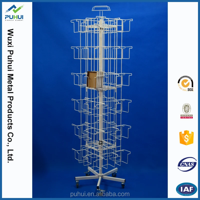 Retail Store Pop Steel Wire Frame Holder Pocket Fixture Supermarket Floor Standing Metal Spinner Rack Display for Napkins