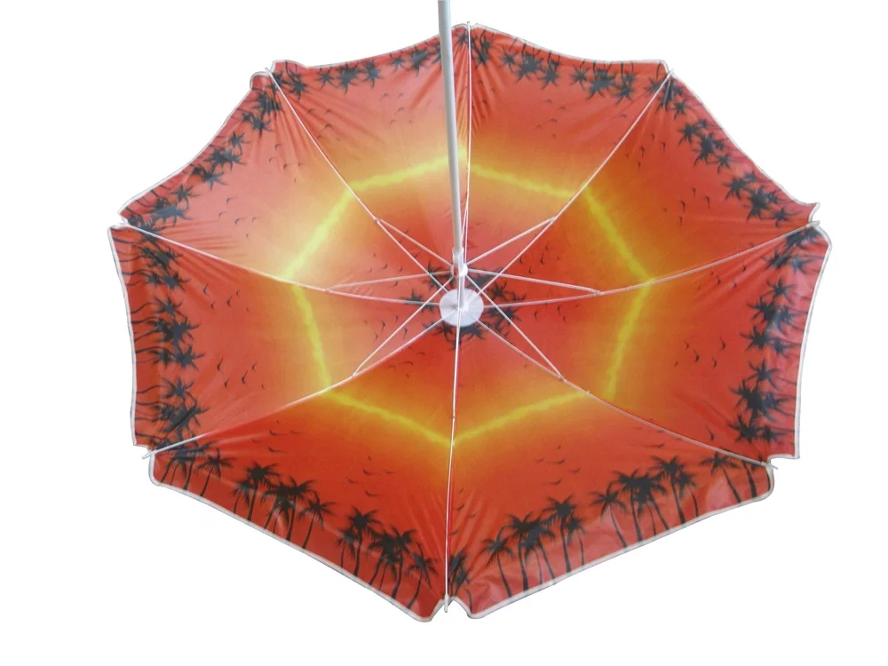 Custom Outdoor Cheap Palm Tree Printed UV protection Parasol Beach Umbrella