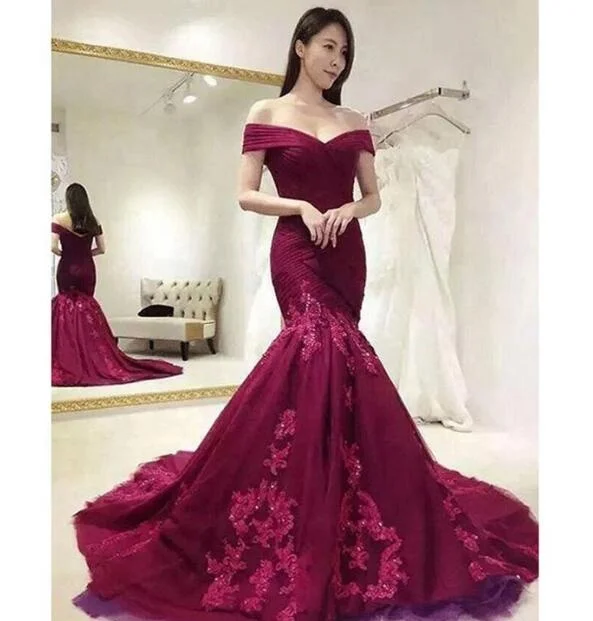 Vestido De Novia De Vino Tinto De Sirena Con Cuello En V Y Hombros  Descubiertos Elegante - Buy Vino Rojo Vestidos De Boda Product on  