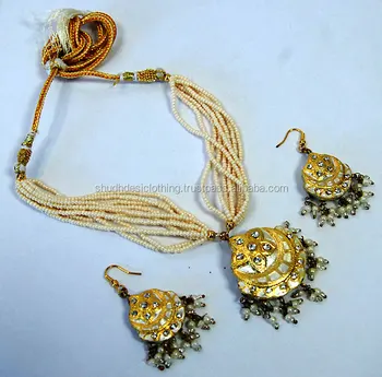 Rajasthani Golden White Lakh Necklace and Earring Set