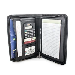 Портфель из искусственной кожи, деловая папка-портфель с калькулятором и блокнотом для письма, профессиональный портфель A4 на молнии