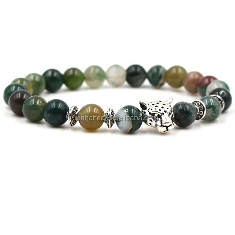 Natural Stone Bracelet for Women Men Rose India Agate Leopard Crown Lion Owl Buddha Beaded Yoga Bracelets Pulseira Masculina