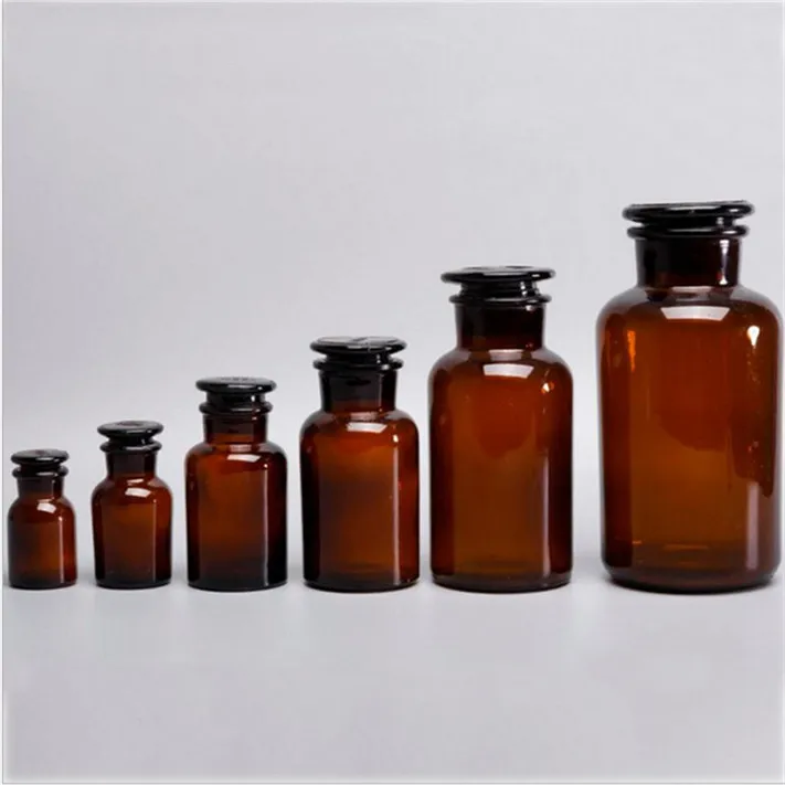 250 ml 500 ml 1000 ml Wide Mouth Lab Chemical Brown Amber Glass Reagent Bottle with Glass Stopper