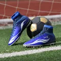 Newest mens superfly soccer shoes high ankle TF deep Royal Blue Metallic Silver football boots sock