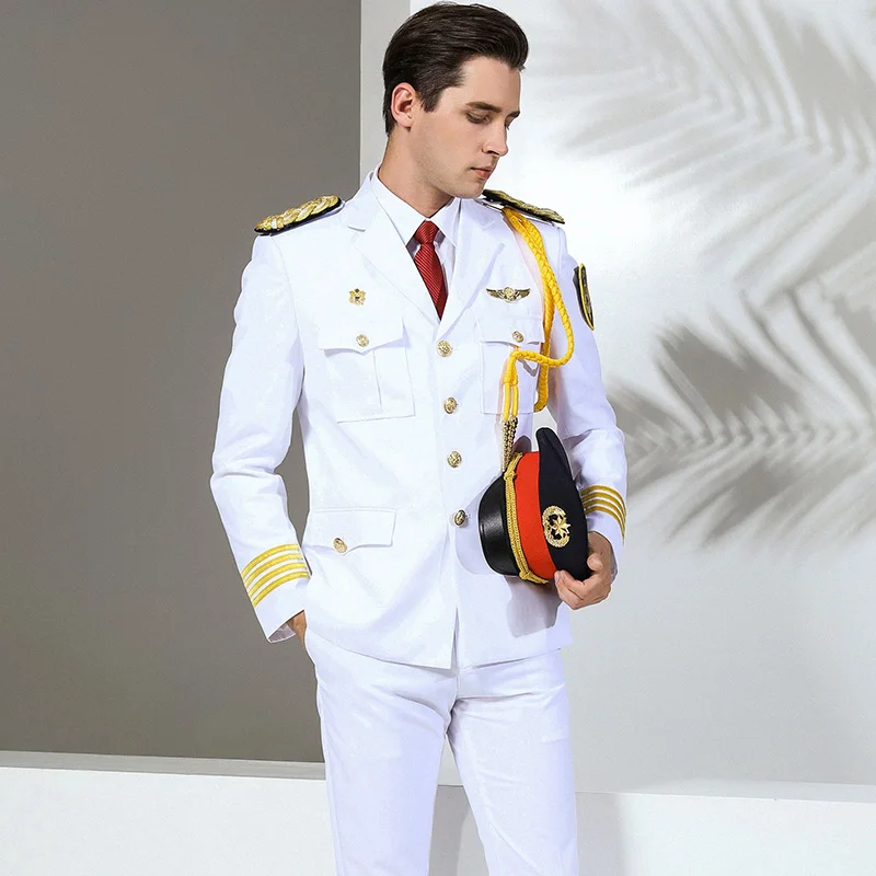 White Men's Security Guard Dress Uniform Polyester/Viscose Material Anti-Wrinkle & Breathable